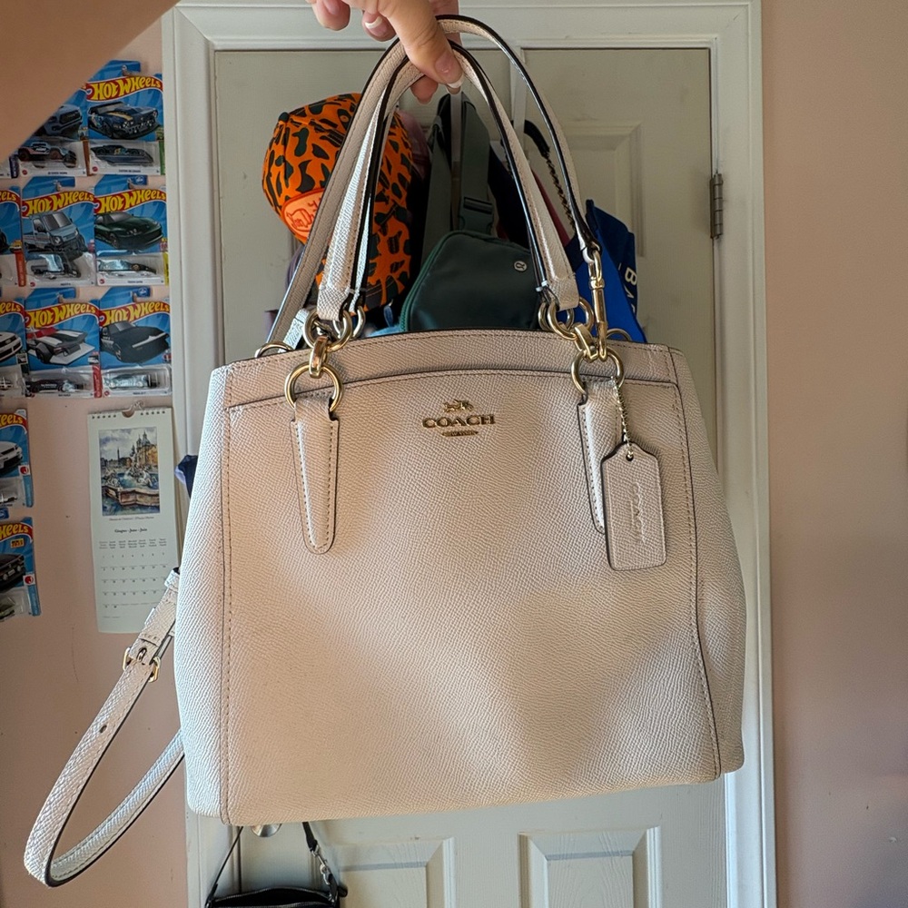 Coach Cream Leather Satchel with Structured Design